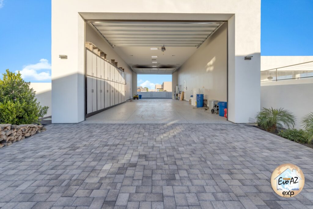 Oversized pass-through RV garage with epoxy floors